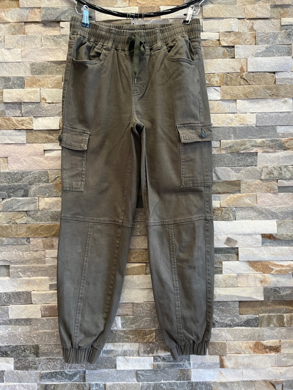 Monkey Ride Jeans Women's Olive Green Cargo Jogger Jeans with Elastic Cuffs